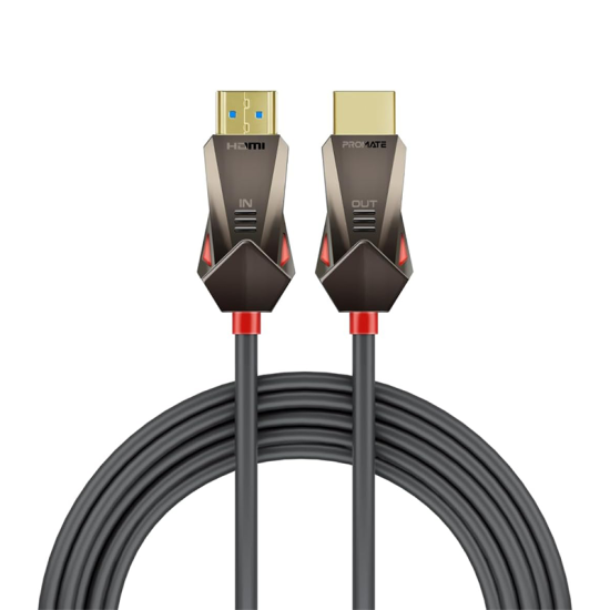 Promate HDMI 2.0 Cable, 4K@60Hz HDMI to HDMI Unidirectional Cable, 3D Video Support, 18Gbps Bandwidth, Ethernet, 20M Fiber Optic Cable and Gold-Plated Connectors for Laptops, Monitors, ProLink4K60-20M